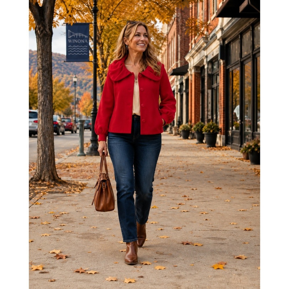 Ann Taylor Red Wool Rabbit Hair Blend Balloon Sleeve Shawl Collar Coat S Poet